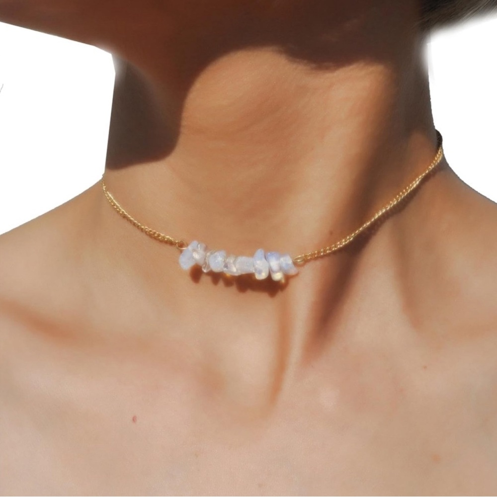 LN JOYA Dainty Opalite Beads Gold Choker Necklace